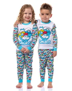 The Smurfs Toddler Kids Smurfette Papa Smurf Brainy Smurf 2 Piece Long Sleeve Pajama Set