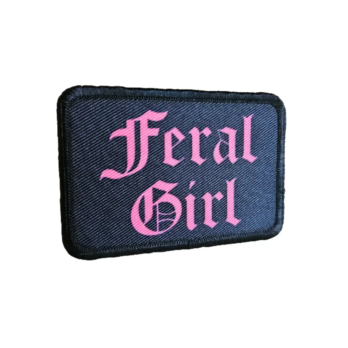 pink on black "feral girl" Girls and Boys Meme 2"x3" Morale Patch with Hook and Loop Backing patches