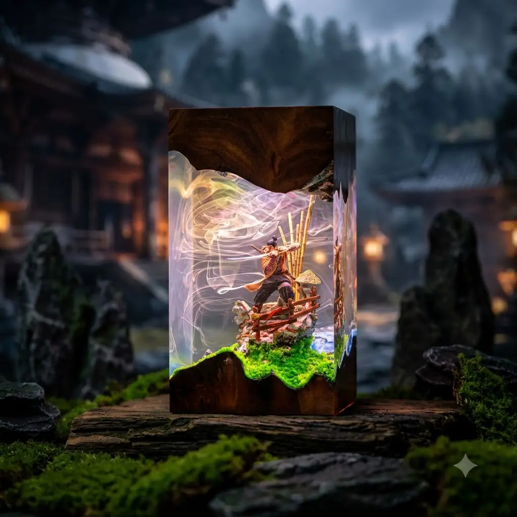 Epic Se.kiro Shinobi Diorama Figurine, Japanese Samurai Ninja Sha.dows Die Twice Ornament, Aesthetic Gaming Desk Decor Collector Gift for Him