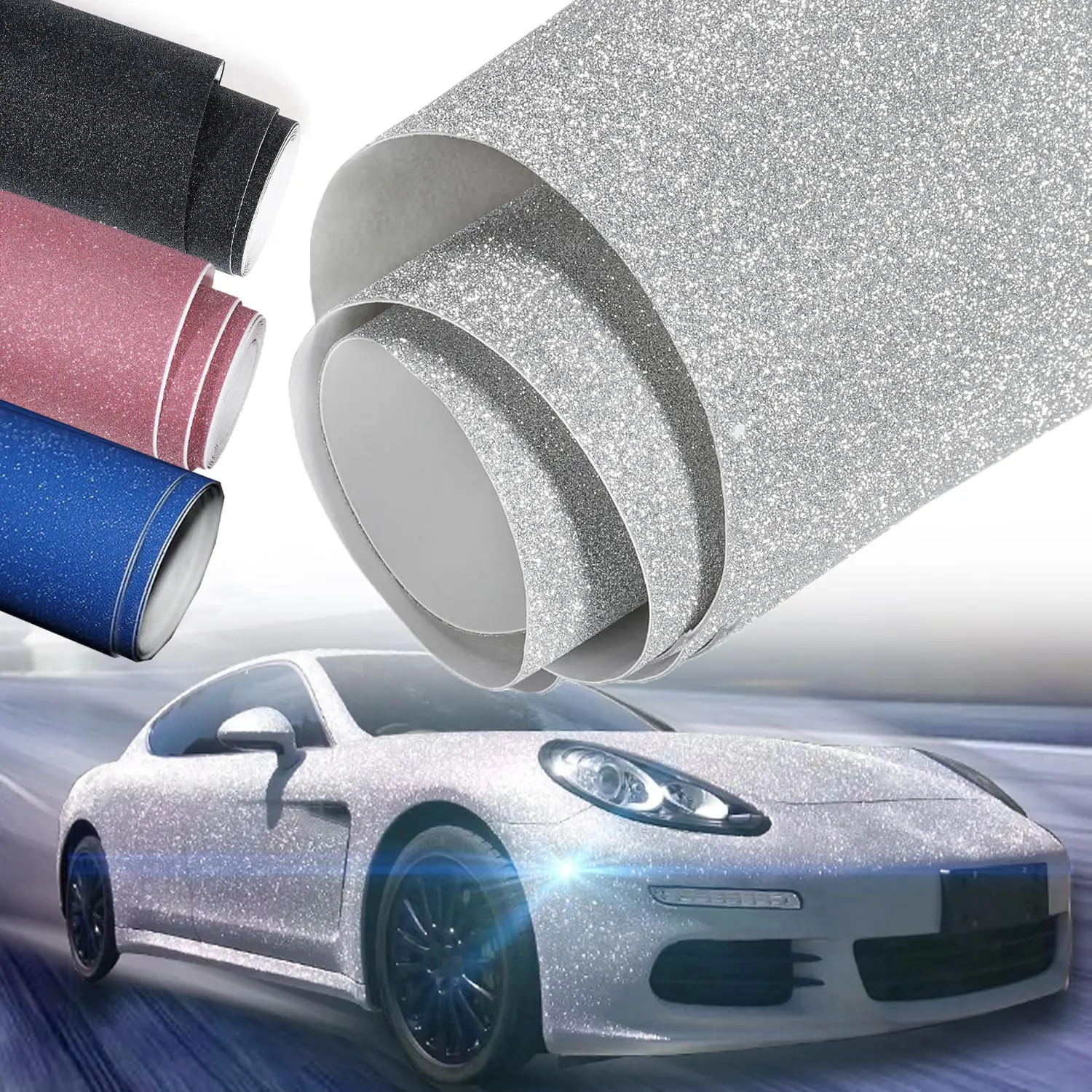 Glitter Diamond Sparkling Car Vinyl Wrap , Blingbling Matte Diamond Film Sticker DIY Self Adhesive Rhinestones Car Decor Accessories (Black, 12" x 60")