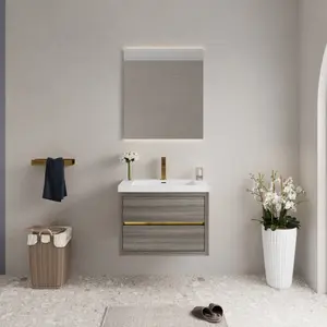 30" Wall-Mounted Bathroom Vanity with Sink, Floating Bathroom Storage Cabinet with Stone Resin Countertop and Soft Close Drawers, Ash Grey 24V15-30AG