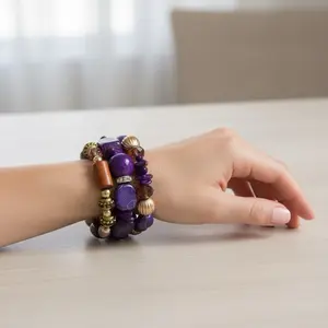 Spring Ready Beaded Wrap Around Bracelet - Purple