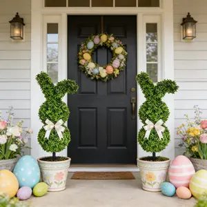 Easter Bunny Shaped Topiary Tree, Realistic Rabbit Boxwood Plant, UV Resistant, Indoor Outdoor Decor, Home Front Yard Garden Decoration, Artificial Plants