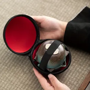 Portable Travel Tea Set |   Peacock Green Ceramic Teapot and Two Cups for Outdoor Camping and Business Travel - WEN ZHE