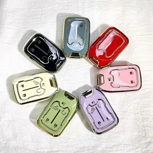 Leather Key Fob Cover with Keychain Lanyard for GM Yukon Yukon XL Terrain Acadia Sierra Compatible with Chevrolet Suburban Tahoe Smart 6 Button Remote Key Case