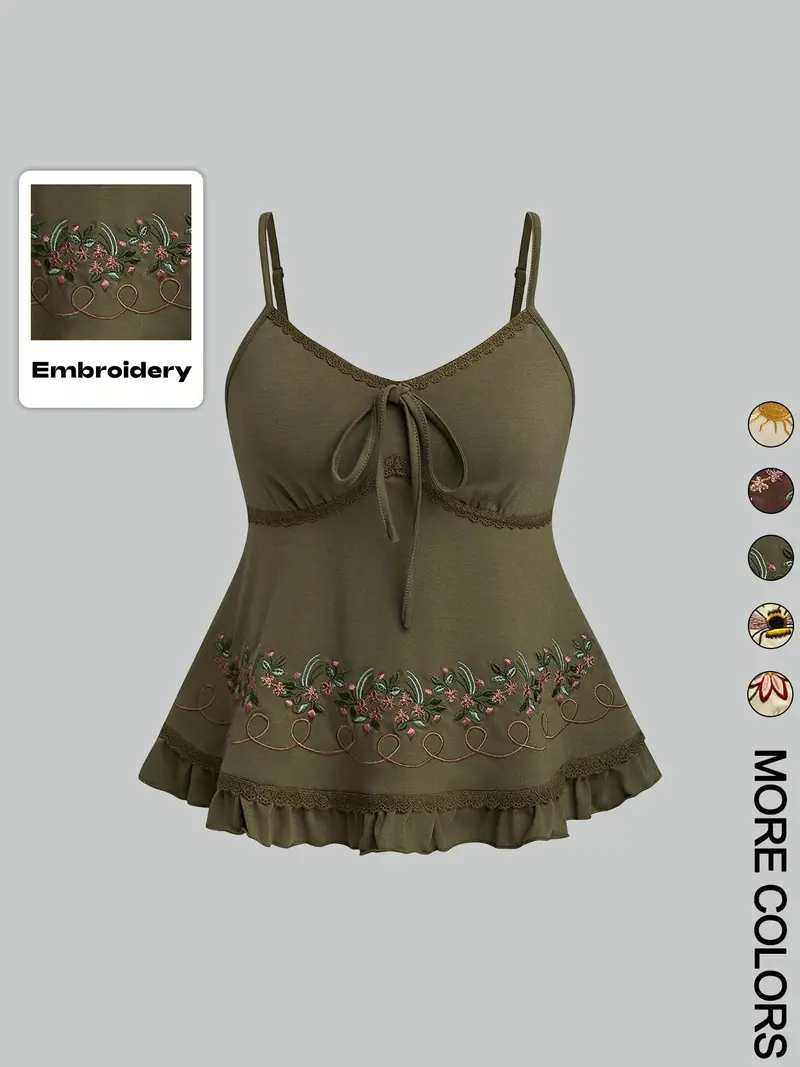1 Pc Women's Floral Embroidered Ruffled-Hem Fitted Sleeveless