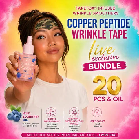 SKIN SUPERVISION TapeTox Full Forehead Patch Bundle - Japanese Face Tape with Copper Peptides, Pine Bark, Sleeping Beauty Oil, Olive Moisturizer, Lightweight, Wrinkle Smoothing, Collagen Support, Deep Hydrate, Radiant Youthful Appearance