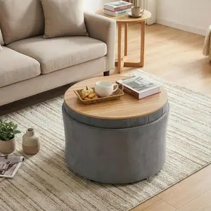 ONBRILL 25" Round Ottoman Coffee Table, Storage Ottoman with Lift-Off Lid, Multifunctional Foot Rest & Hidden Storage, Sturdy Steel Frame for Bedroom, Living Room, Corners, Apartment