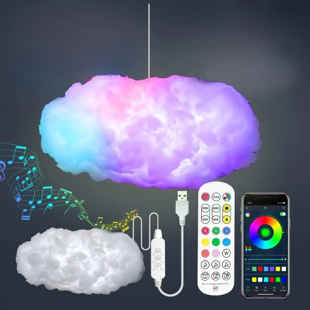 3D Cloud Shaped Night Light, Illuminated Night Light, USB Powered RGB Color Changing LED Light with Remote Control, Music Sync LED Lights for Home & Game Room Decor, Party Decor, Led Decoration