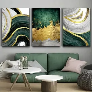 3pcs/set Canvas Poster White Ink Green Gilt Poster Ideal Gift for Bedroom Living Room Corridor Wall Modern Art Decorative Poster Modern Abstract Design Unframed Art Print