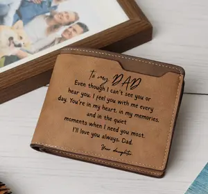 To My Dad In My Heart  Wallet Engraved, Leather Wallets, Personalized Mens Gifts for Husband from Wife, Custom Wallet for Man, Boyfriend, Fiance, Anniversary Christmas gift for Him