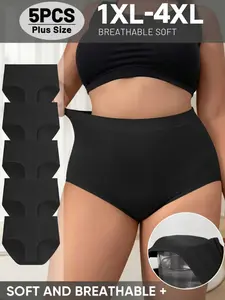 Summer Plus Size Women's Mid-Waist Triangle Panties, Seamless Smooth Breathable Comfort Underwear, Full Coverage, Elastic Waist Briefs, Basic Panties, Every Day Wear,All Seasons