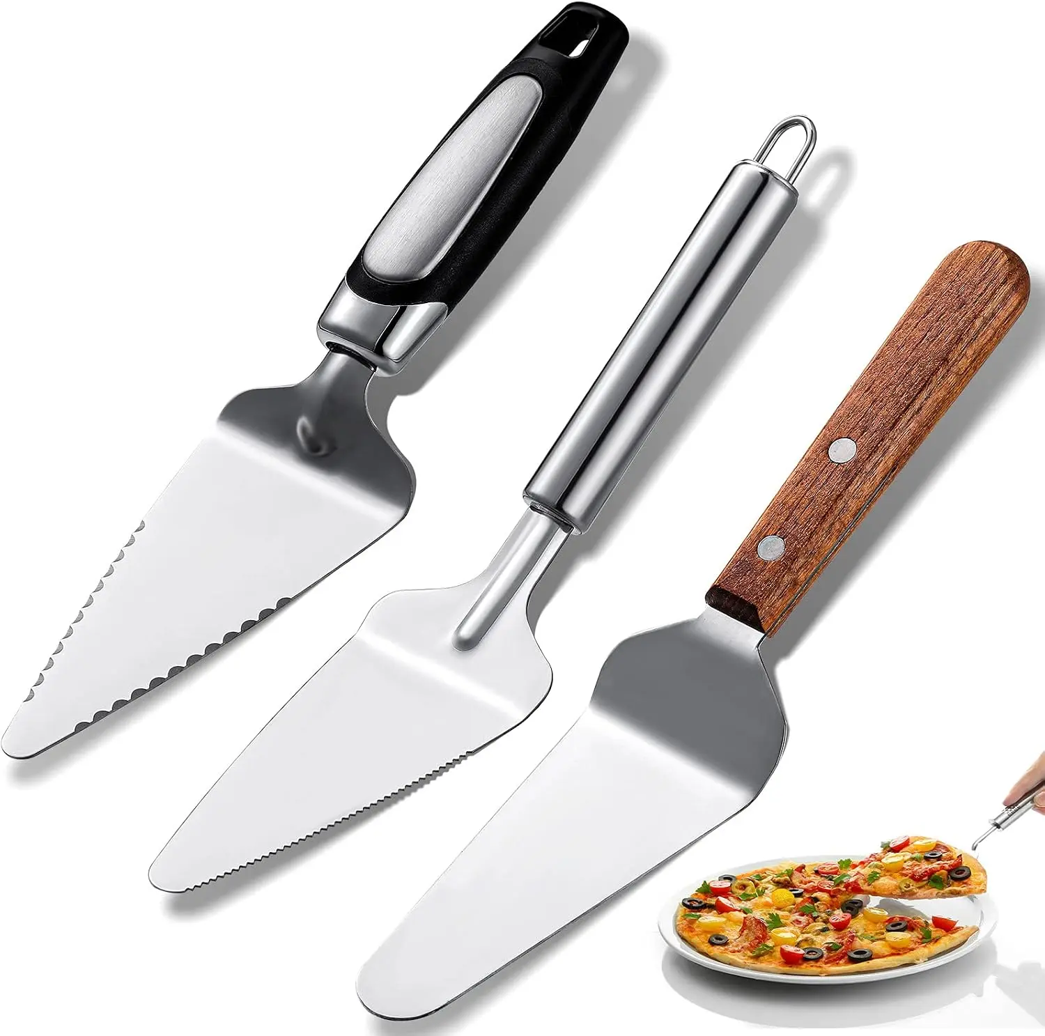 3 Pcs Stainless Steel Pie Server Set - Home Improvement Building Supplies Kitchen Utensils with Comfortable Grip Handles, Serrated Pie Spatula, Practical Cutting Tool for Desserts, Cake, Kitchen Use