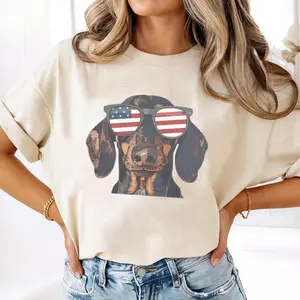 Comfort Colors Vintage USA Dog T-shirt, Retro 4th of July Dog Tshirt, Patriotic Dachshund T-Shirt