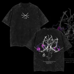 [Universe] Roronoa Zoro - One Piece Edition Double Printed Oversize Lightweight Acid Washed Tee Anime Mange Vintage Design Top Cotton Anime Classic Streetwear T-Shirt Clothes Menswear Womenswear.(Custom printing available)