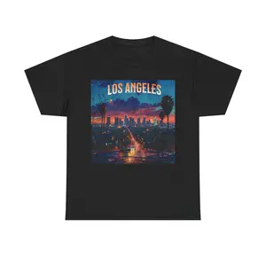 Male Cotton graphic T-shirt Los Angeles Print  Casual Classic vintage  Short  Sleeve