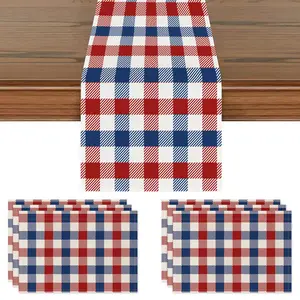 Usa 250th Anniversary Table Flag, Blue Stripes July 4th Independence Day Design, Home Restaurant Decor, Indoor Outdoor Party Supplies