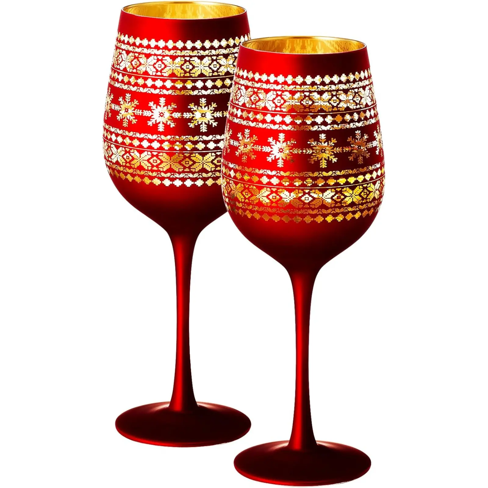 Christmas Crystal Winter Tree Wine & Water Glasses - Set of 2 - Winter Themed Red & Gold Etched Wonderland Frosted Glassware, Perfect Seasonal Parties, Tree Decor, and Unique Holiday Gifts Him & Her