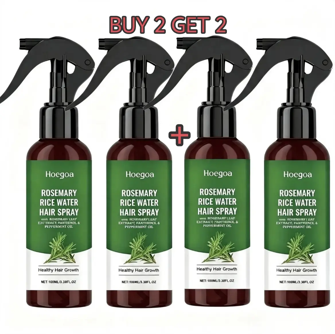 [Buy 2 Get 2 Free]Rosemary Rice Water Spray Liquid, 3.38 FL OZ, with Rosmarinus Leaf Extract & Mentha Piperita (Peppermint) Oil, Scalp Nourishment & Massage Haircare Fuzz Booster for All Hair Types