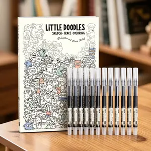 3-in-1 Activity Book + 12 Pack Quick Dry Pens | Sketch + Trace + Color on A4 Dense Doodle Pad | Kills Boredom Instantly