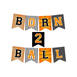 1Set Basketball Birthday Party Decorations Born 2 Ball Banner Sports Party Supplies for Boys 2anniversary Birthday