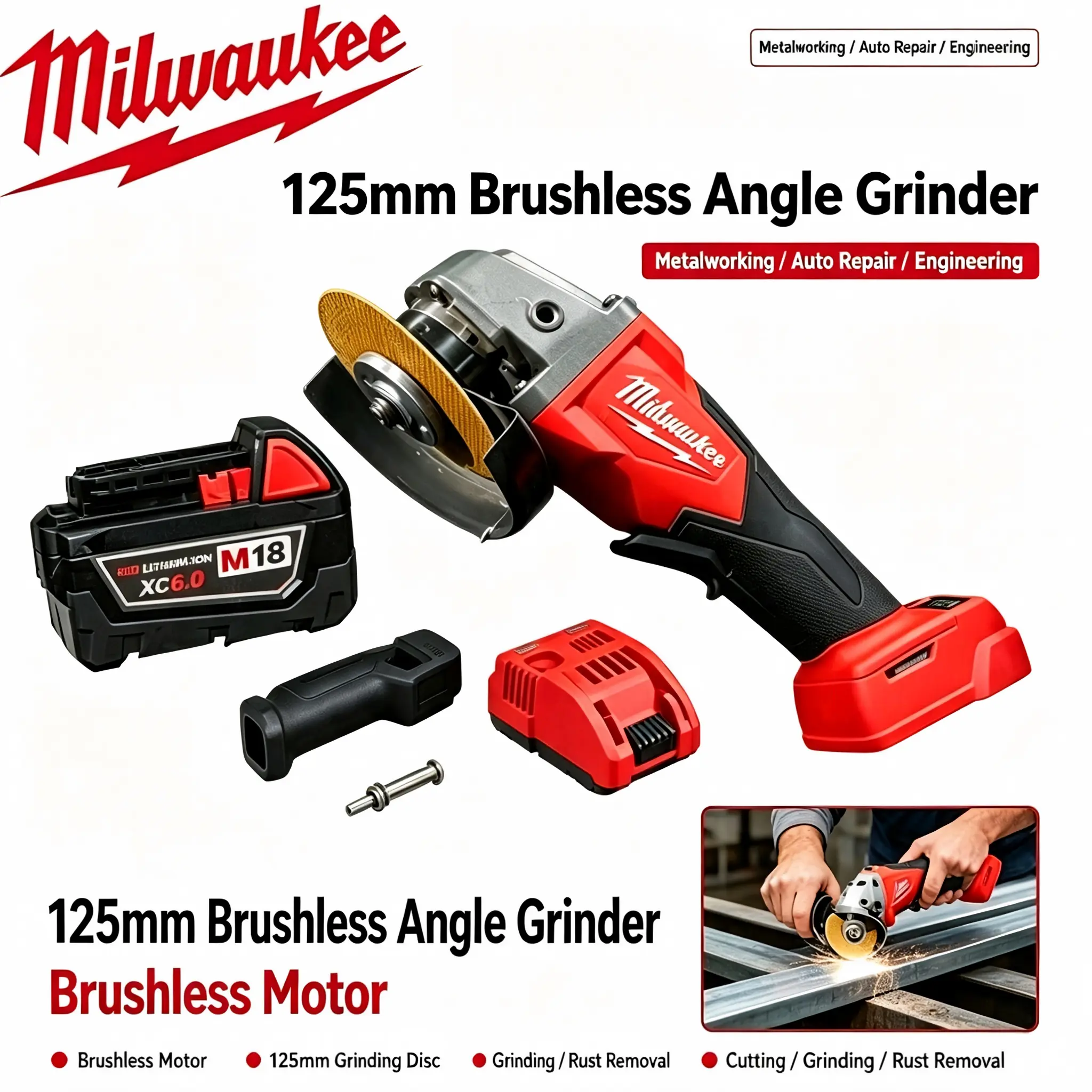 Milwaukee 125mm Brushless Angle Grinder with Brushless Motor Controller, Ergo-Grip, Blower & Vendor-Designed Bendable Pextools Divider, Heavy-Duty Handheld Tool for Tile Cutting on Steel Surfaces, Construction Repair