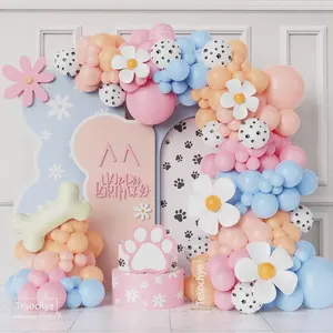 190Pcs Blue Balloon Arch Kit, Dog Paw Birthday Decorations, Sunflower, Bone Foil Balloons