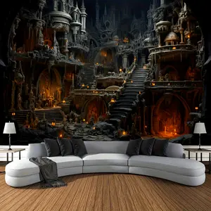 Gothic Castle Tapestry Vampire Castle Backdrop Dark Theme Wall Hanging Photography Background Halloween Decor for Living Room Bedroom Indoor Outdoor Party Decoration