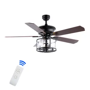 Braxton 52" Farmhouse Industrial Iron Drum Shade LED Ceiling Fan With Remote