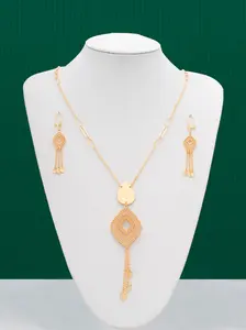 Middle Eastern Chic Rhombus Tassel Luxury Jewelry Set - A perfect combination of elegant geometric rhombus pendants and exquisite tassel earrings, featuring unique champagne golden plating. Ramadan limited edition, a must-have for weddings.