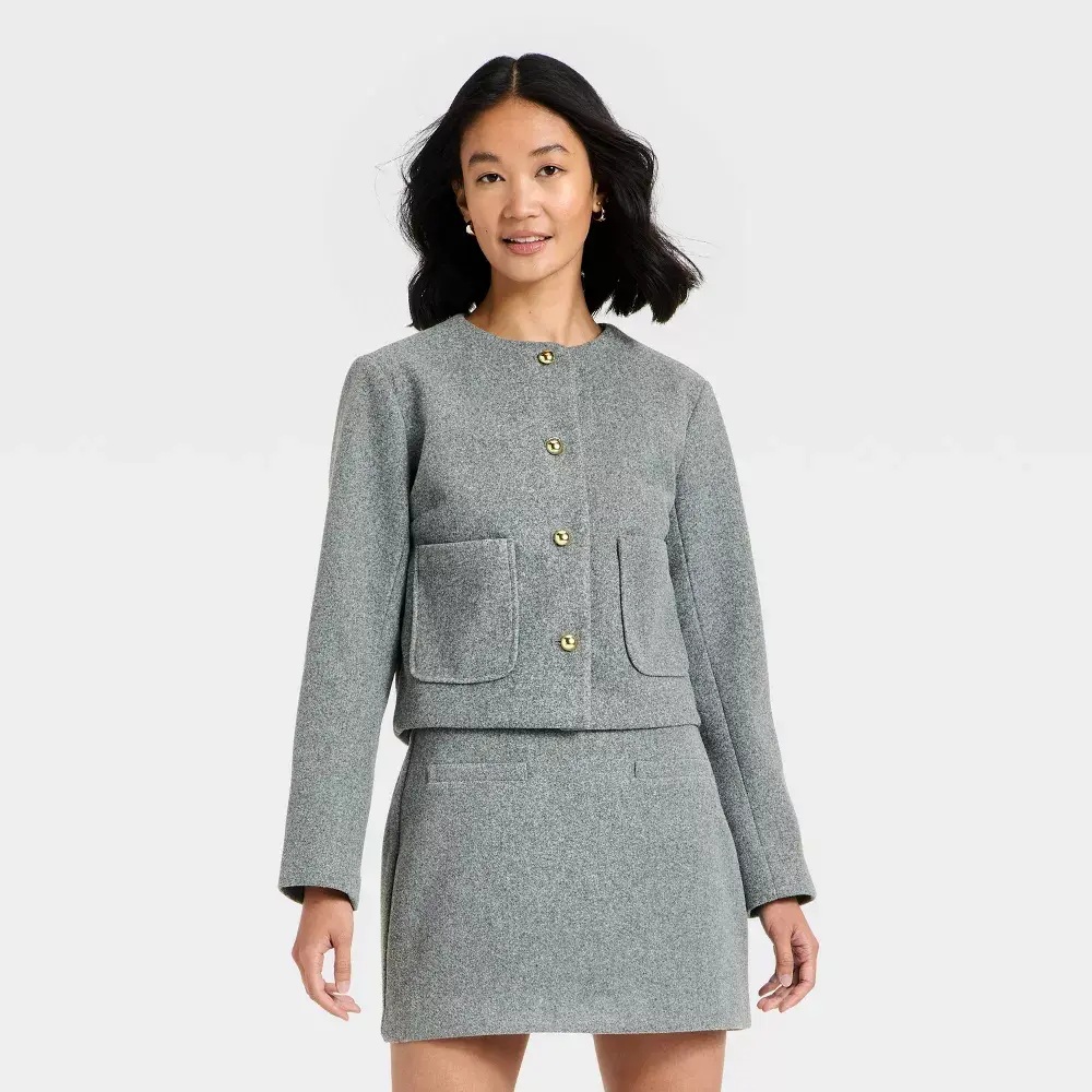 Women's Brushed Boucle Lady Jacket - A New Day Women's Brushed Boucle Lady Jacket - A New Day