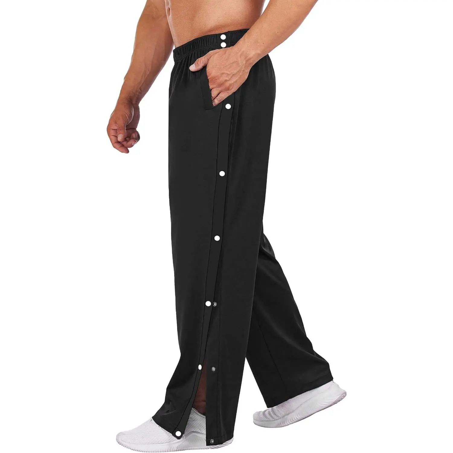 Men's Tear Away Basketball Pants High Split Snap Button Casual Post-Surgery Sweatpants with Pockets(Gift)