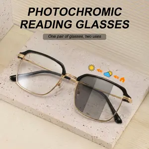 Men's Photochromic Reading Glasses, Dual Function Blue Light & UV Protection, Lightweight Metal Frame, Prescription 1.0-4.0, Photochromic Lens, Reading Eyeglasses, Reading Eyewear