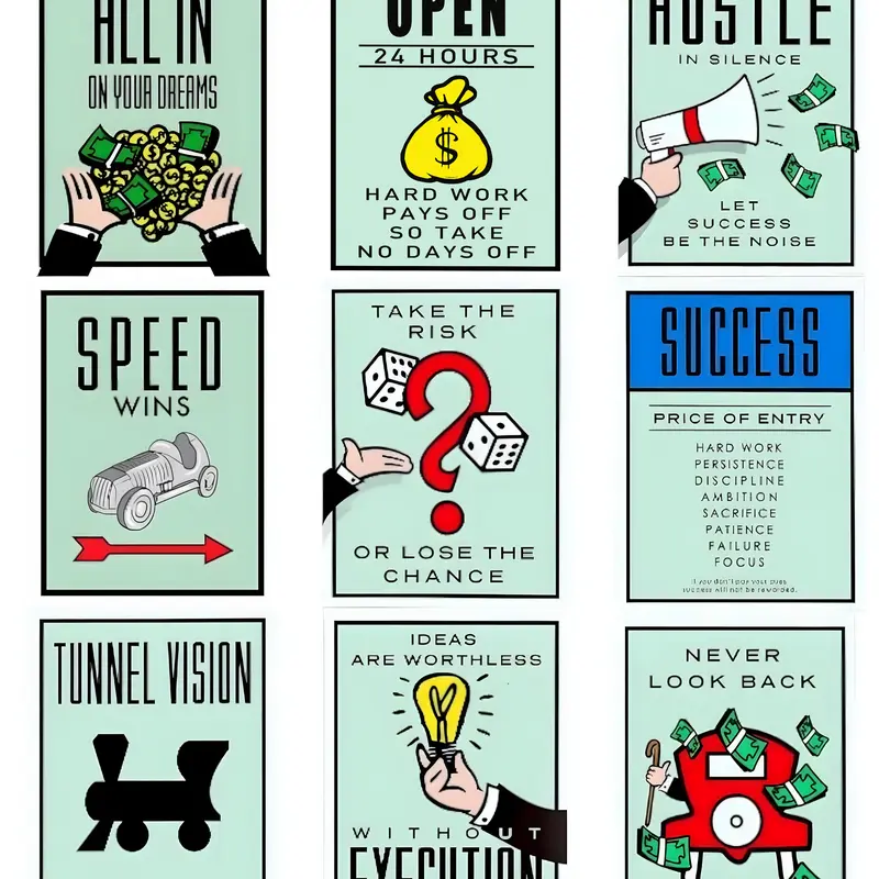 Monopoly Motivational Canvas Poster - Unique Artwork, Artistic Cartoon & Graffiti Print, Modern Texture Wall Art for Homes/Offices & Any Space Decor (Metal/Wood Options) - Sohochic
