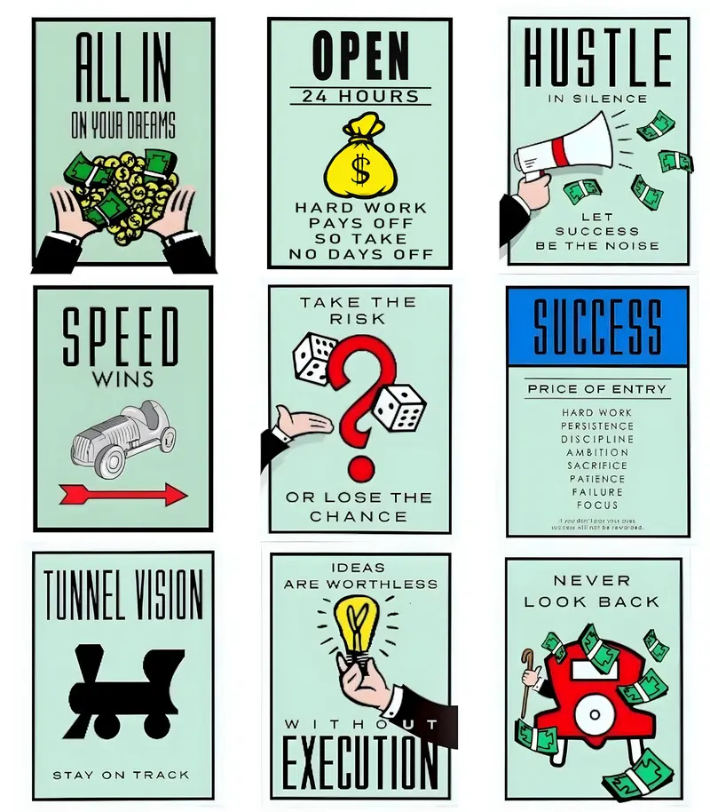 Monopoly Motivational Poster Wall Art  Classic Cartoon Graffiti Canvas Time is Money Poster Home Living Room Office Wall Picture Decor wall set