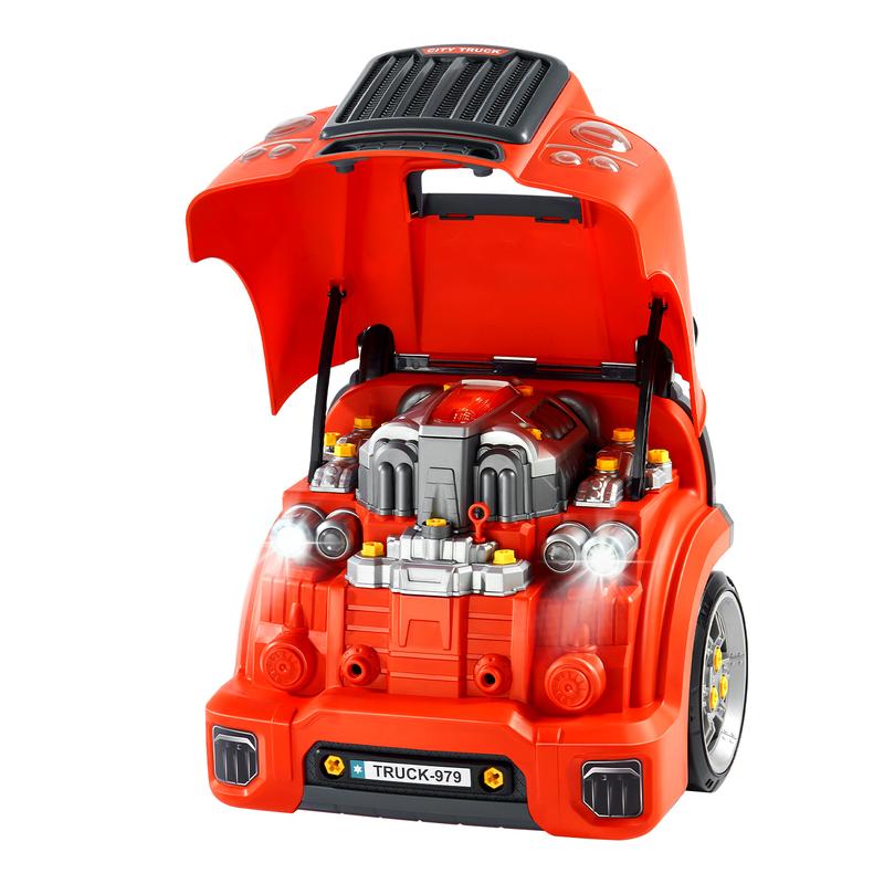 VEVOR Engine Toy, TikTokShopBlackFriday, 60 Pieces, Kids Mechanic Car Repair Set with Removable Parts, Lights and Sounds, Steering Wheel and Horn, Kids Mechanic Workshop Set for Toddler Ages 3 Years and Up, Red