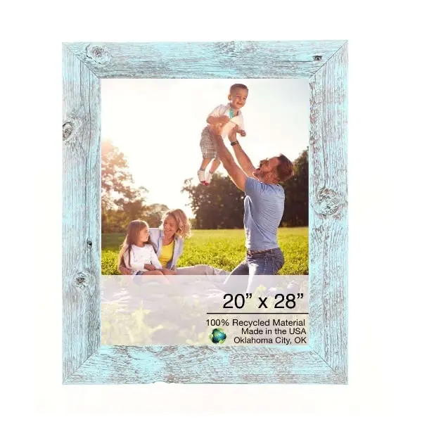 Handmade Craft Rustic Farmhouse 360-Degree Rotating Reclaimed Wooden Photo Frame - 20x28in Light Aqua Blue, 4.4 lbs, Hangable Horizontal/Vertical Home Decor for Tabletop or Wall Display