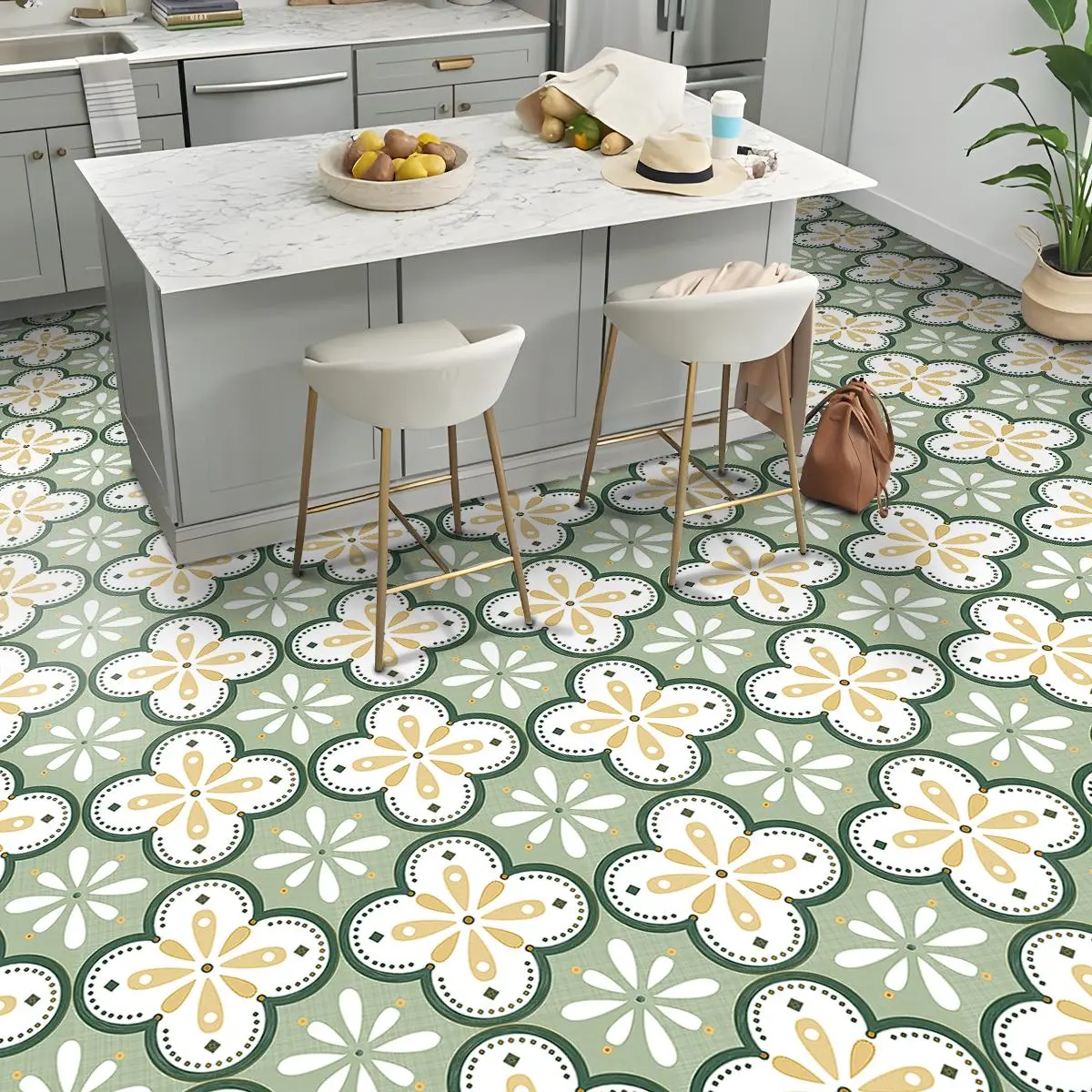 Floral Pattern Floor Sticker, 60pcs/set Self Adhesive Floor Sticker, Decorative Sticker for Home Kitchen Living Room Bathroom, Adhesive Stickers, Decoration Sticker