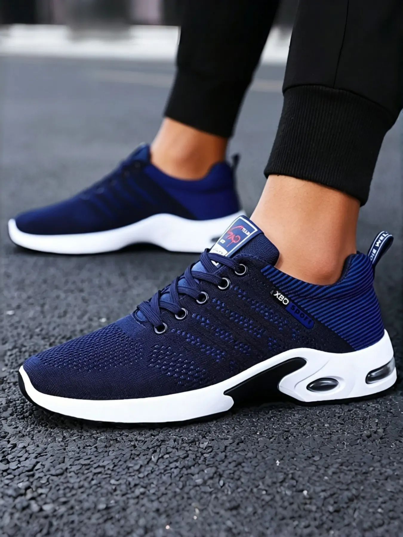 Men's Casual Sports Shoes, Air Cushion Sneakers, Air Cushion Sole, Breathable Mesh Upper, Low Top Lace-Up Design, Breathable Cushioned Trainers, Comfortable All-Season Footwear