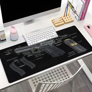 Gun Disassembly Diagram Desk Mat, XXL Extended Mouse Pad with Anti-Slip Base, Firearm Blueprint Desk Pad for Office & Gaming, Gun Enthusiast Themed Pad for Hobbyists, Cool Gift for Gun Lovers