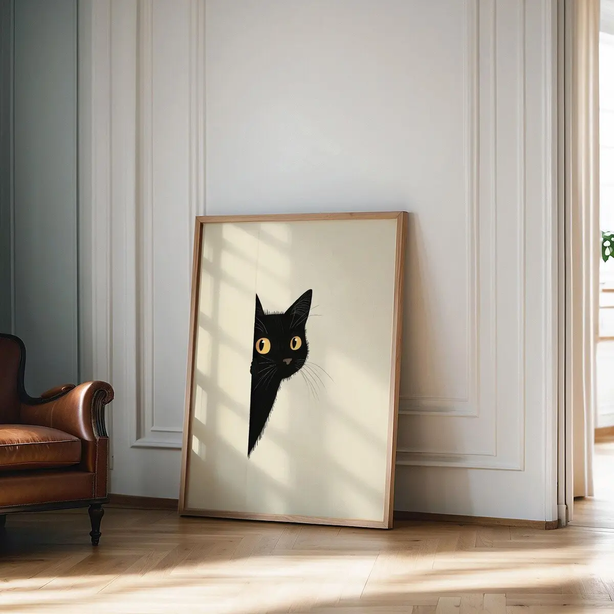 Abstract Black Cat Drawing, Minimalist, Boho Home Decor, Nursery Room Poster, Animal Sketch, Modern, Neutral Earth Tones, Animal Wall Decor, Unframed