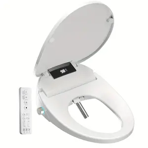 Bidet Seat, Electric Elongated and Round Bidet Toilet Seat with Four Cleaning Modes, Adjustable Warm Air Drying and Pressure, Slow Close Lid, Remote Control