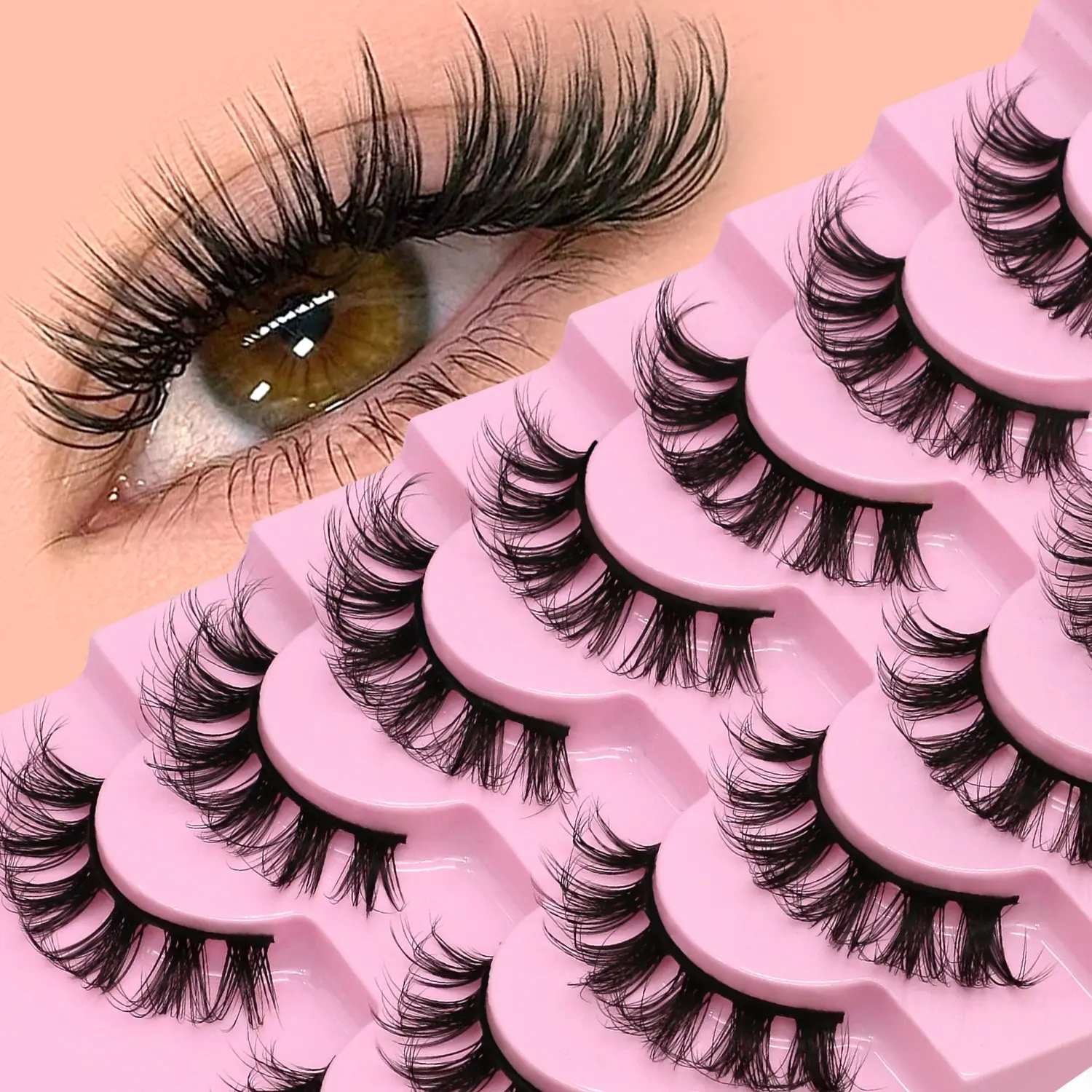 GROINNEYA 7 Pairs Wispy Criss-Cross False Eyelashes Soft Lightweight Faux Mink Eyelashes Fluffy Reusable Fake Lashes Trendy Versatile Eyelashes,Perfect For Daily And Date Makeup