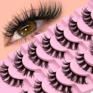 GROINNEYA 7 Pairs Wispy Criss-Cross False Eyelashes Soft Lightweight Faux Mink Eyelashes Fluffy Reusable Fake Lashes Trendy Versatile Eyelashes,Perfect For Daily And Date Makeup