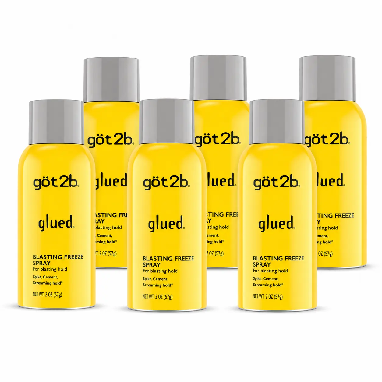 got2b Glued Blasting Freeze Hairspray, (Pack of 6) Travel Size 2 oz Aerosol, Strong Hold Styling Spray for Updos & On-the-Go Hair
