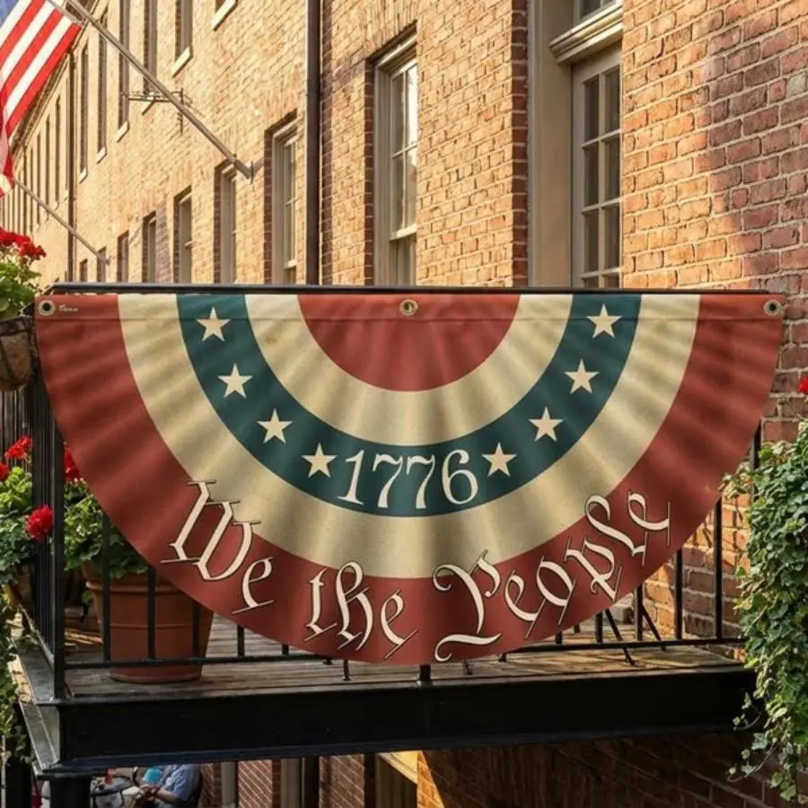 We The People 1776 Patriotic Bunting Banner, Vintage American Flag Half ...