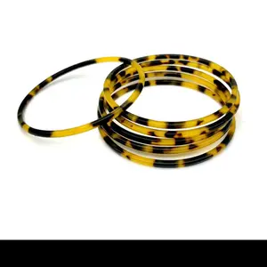 2 Piece Tortoise Shell Bracelet Thin and Skinny Round Shaped- Faux Tortoise Bangle for Women & Girls Jewelry