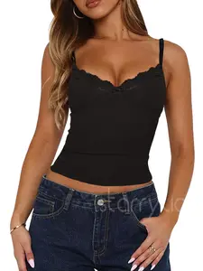 Women Sexy Deep V Neck Lace Tank Top With Built In Shelf Bra Push Up  Sleeveless  Going Out Tops 2025