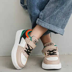 2026 New Kids’ Fashion Sneakers, Velcro Strap Low-Top Flat Shoes, Comfortable Non-Slip Campus Casual Shoes, Letter Color-Block Retro Casual Running Sneakers