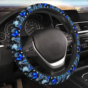 Sparkle Blue Butterfly Steering Wheel Cover for Women Men Girls Car Accessories Decor Anti-Slip Neoprene Auto Steering Wheel Covers Protector Universal 15 Inch